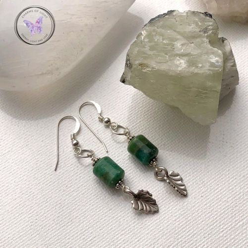 Ruby Fuchsite Silver Leaf Earrings